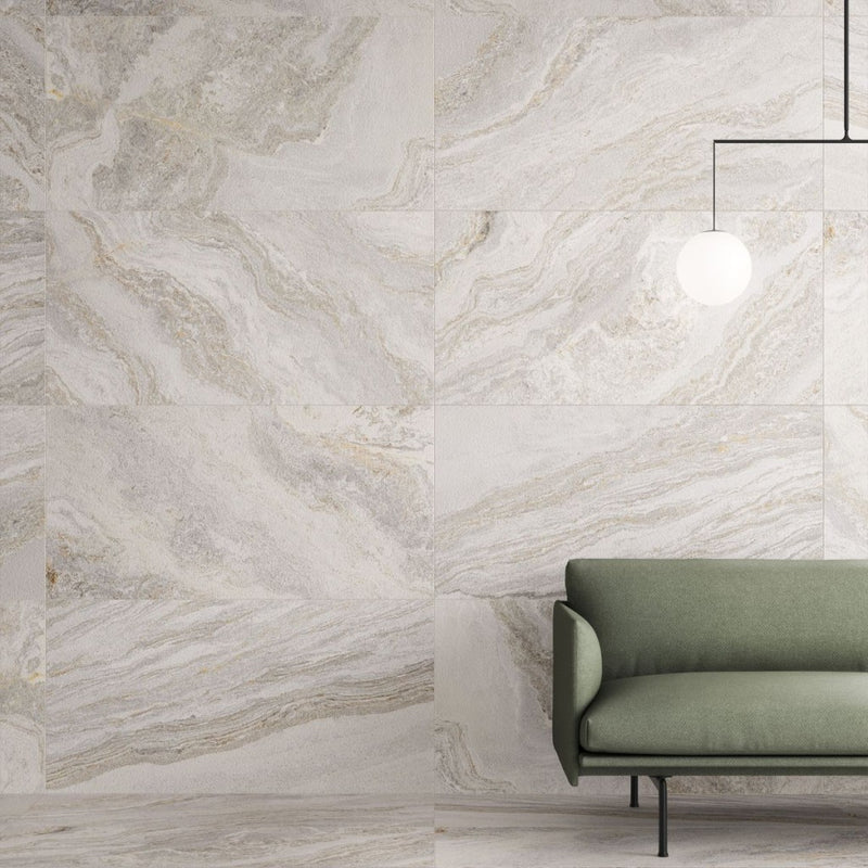 Amelia White Stone Effect Matt Porcelain Wall & Floor Tile 600x1200mm