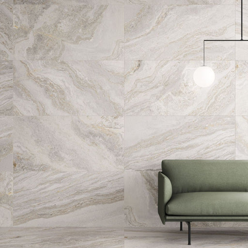Amelia White Stone Effect Matt Porcelain Wall & Floor Tile 600x1200mm