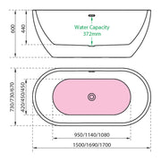 Arlington White Bath Including Waste 1700 x 670mm - view 2