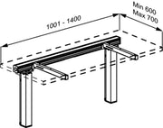 Pressalit INDIVO Wash Basin Lift, 2 Actuators, White, for Worktop 1001-1400mm (RK1411000) — dimensioned drawing