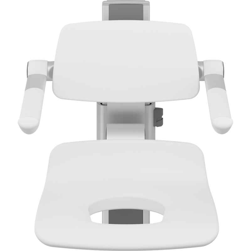 Pressalit PLUS Shower Seat 450 with Aperture incl. Backrest & Armrests, Manually Height Adjustable, White (R7435000)