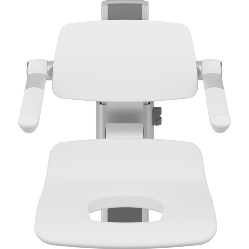 Pressalit PLUS Shower Seat 450 with Aperture incl. Backrest & Armrests, Manually Height Adjustable, White (R7435000)