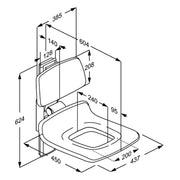Pressalit PLUS Shower Seat 450 with Aperture incl. Backrest dimensioned drawing (R7425112)