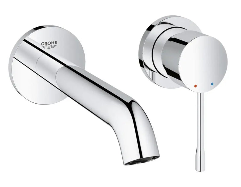 Grohe Essence wall-mounted 2-hole basin mixer M-Size in StarLight Chrome front view
