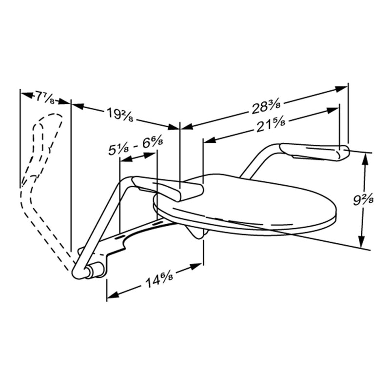 Pressalit TMA 2 toilet arm support with Dania toilet seat, dimensioned drawing