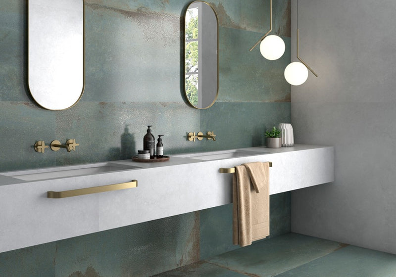 Bartow Turquoise Cement Effect Satin Porcelain Wall & Floor Tile 600x1200mm