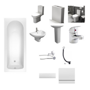 Kartell complete bathroom suite package - 1700mm bath, close coupled toilet, basin, taps and panels