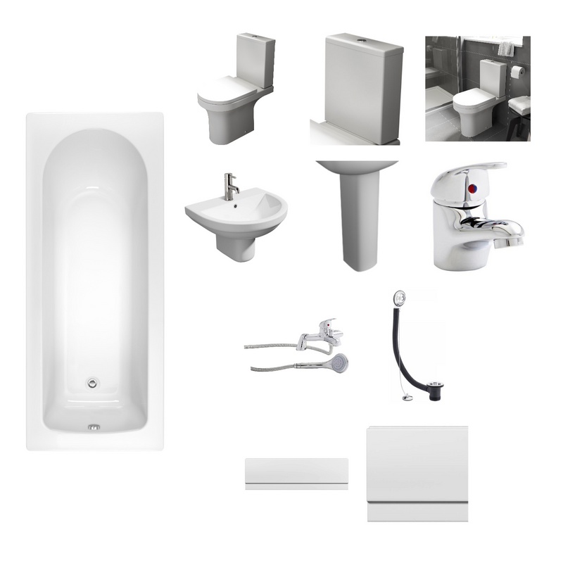 Kartell complete bathroom suite package - 1700mm bath, close coupled toilet, basin, taps and panels