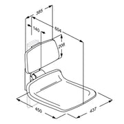 Pressalit PLUS Replacement Shower Seat 450 incl. Backrest dimensioned drawing (R7124108)