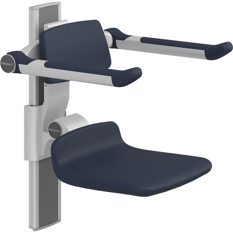 Pressalit PLUS Shower Seat 310 incl. Backrest & Armrests, Manually Height Adjustable, Dark Blue (R7334108)