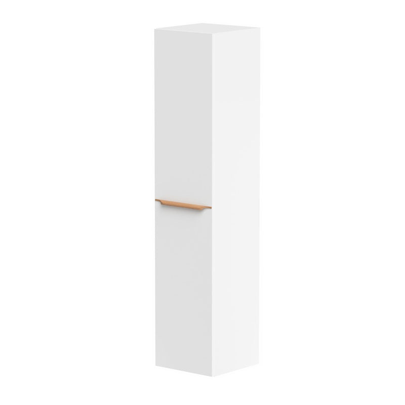 Bembridge 350mm One Door Wall Hung Column Unit in Matt White with a Oak Handle