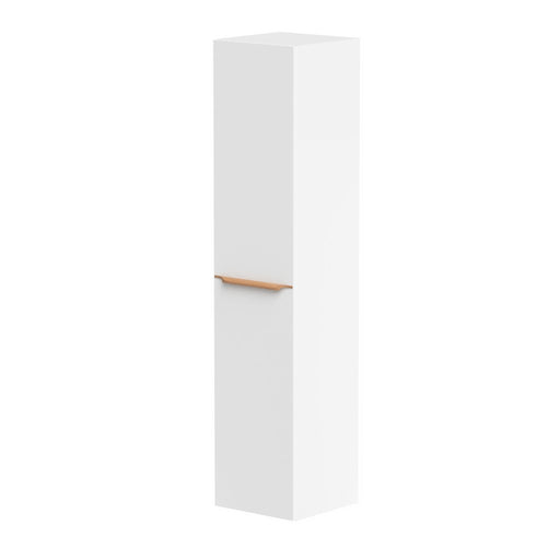 Bembridge 350mm One Door Wall Hung Column Unit in Matt White with a Oak Handle