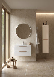 Bembridge 800mm Two Drawer Wall Hung Unit & Basin in Matt White with Oak Handles