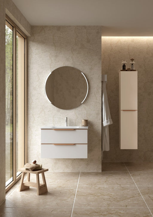 Bembridge 800mm Two Drawer Wall Hung Unit & Basin in Matt White with Oak Handles