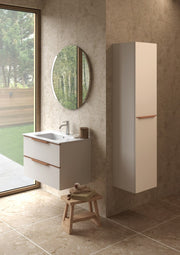 Bembridge 800mm Two Drawer Wall Hung Unit & Basin in Matt White with Oak Handles - view 2