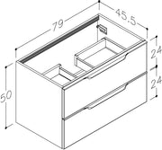 Bembridge 800mm Two Drawer Wall Hung Unit & Basin in Matt White with Oak Handles - view 3