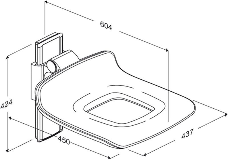 Pressalit PLUS Shower Seat 450 with Aperture dimensioned drawing (R7415000)