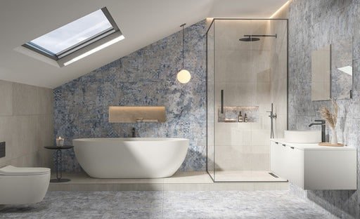Boca blue textile effect tile 500x1000mm - view 2
