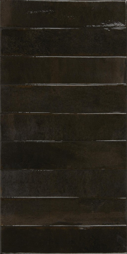 Bonita Black Brick Effect Gloss Porcelain Wall & Floor Tile 300x600mm