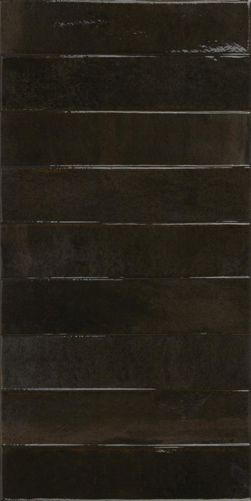 Bonita Black Brick Effect Gloss Porcelain Wall & Floor Tile 300x600mm