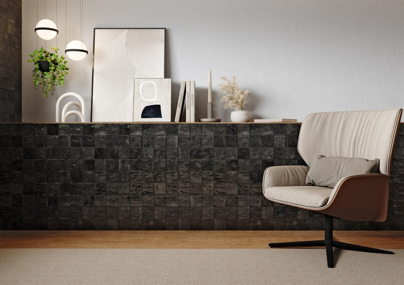 Bonita black square mosaic effect tile 300x600mm - view 2
