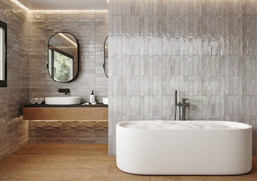 Bonita Fog Grey Brick Effect Gloss Porcelain Wall & Floor Tile 300x600mm