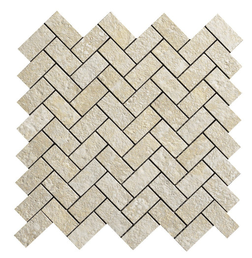 Bradenton Beige Travertine Effect Matt Porcelain Herringbone Mosaic Wall & Floor Tile 305x305mm