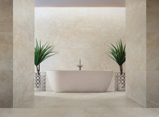 Bradenton Beige Travertine Effect Matt Porcelain Wall & Floor Tile 600x1200mm