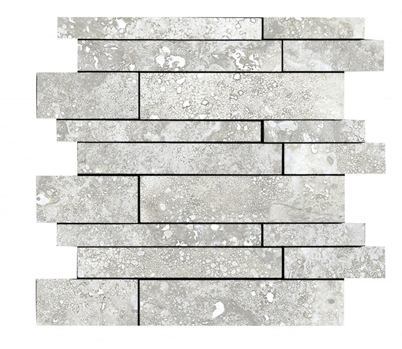 Bradenton grey travertine effect brick mosaic sheet 300x300mm - view 3