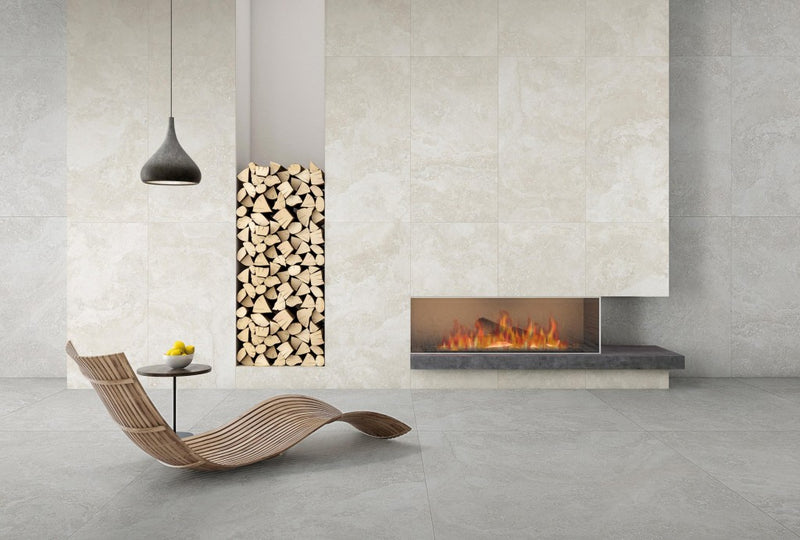 Bradenton grey travertine effect matt porcelain tile 600x1200mm - view 2