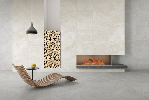 Bradenton grey travertine effect matt porcelain tile 600x1200mm - view 2