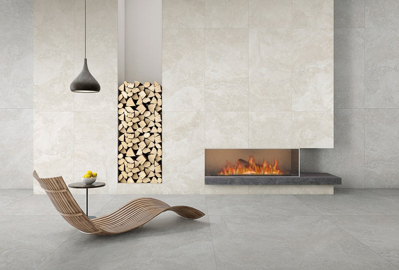 Bradenton Grey Travertine Effect Matt Porcelain Wall & Floor Tile 600x1200mm