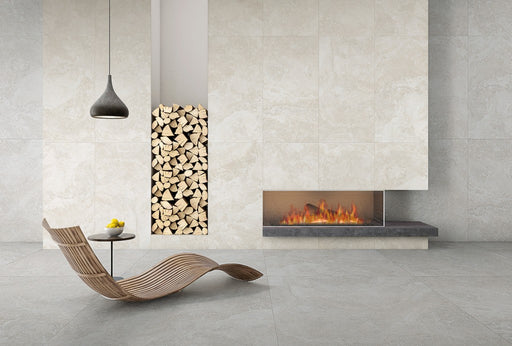 Bradenton Grey Travertine Effect Matt Porcelain Wall & Floor Tile 600x1200mm