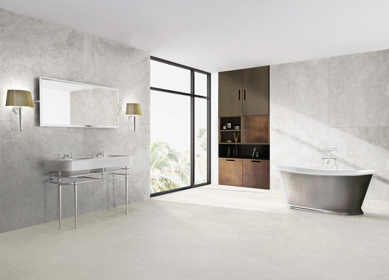 Bradenton White Travertine Effect Matt Porcelain Wall & Floor Tile 1200x1200mm