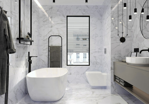 Brandon White Marble Effect Gloss Ceramic Wall Tile 300x600mm
