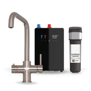 Brewmaster 3-in-1 square instant boiling water kitchen tap in Brushed Nickel with digital under-sink tank