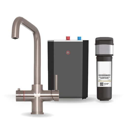 Brewmaster 3-in-1 square instant boiling water kitchen tap in Brushed Nickel with standard 2.4 litre under-sink tank