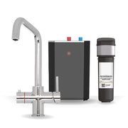 Brewmaster 3-in-1 square instant boiling water kitchen tap in Chrome with standard 2.4 litre under-sink tank