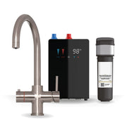 Brewmaster 3-in-1 swan neck instant boiling water kitchen tap in Brushed Nickel with digital under-sink tank