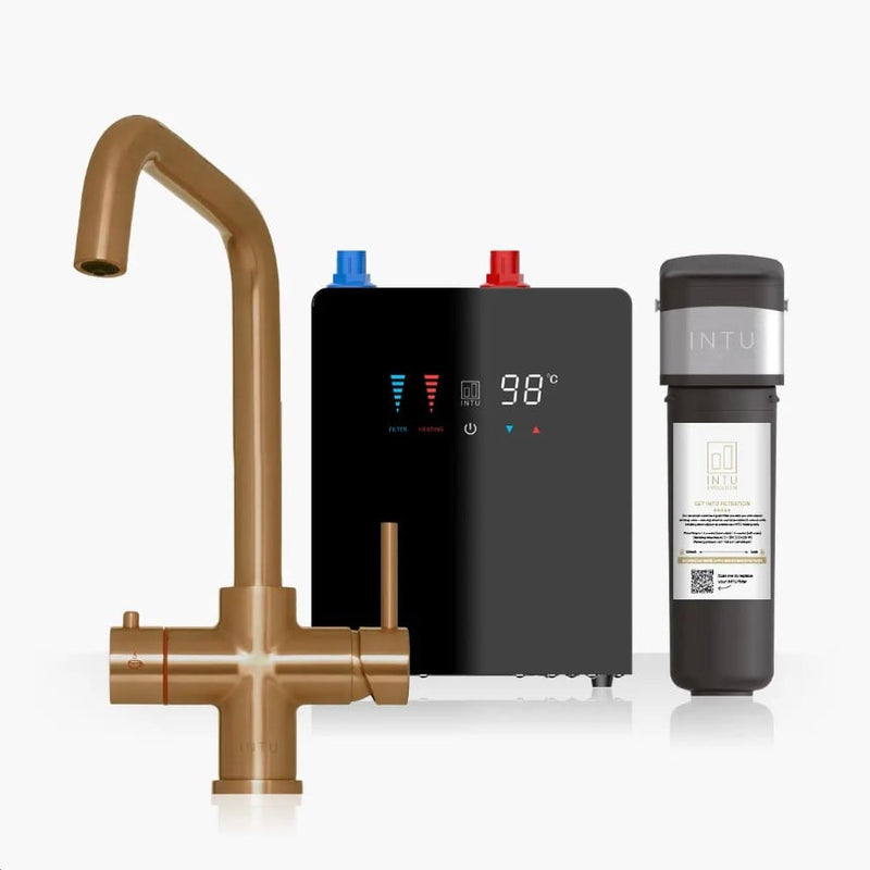 Brewmaster 4-in-1 square instant boiling water kitchen tap in Brushed Copper with digital under-sink tank