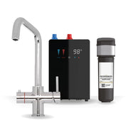 Brewmaster 4-in-1 square instant boiling water kitchen tap in Chrome with digital under-sink tank