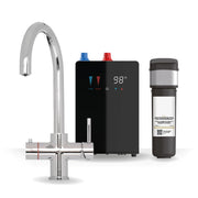 Brewmaster 4-in-1 swan neck instant boiling water kitchen tap in Chrome with digital under-sink tank