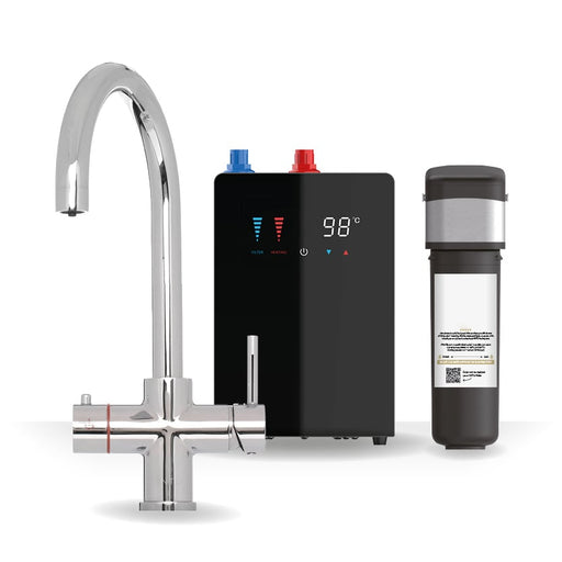 Brewmaster 4-in-1 swan neck instant boiling water kitchen tap in Chrome with digital under-sink tank