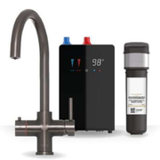 Brewmaster 4-in-1 swan neck instant boiling water kitchen tap in Gunmetal with digital under-sink tank