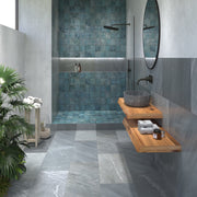 Brooksville Dark Grey Stone Effect Anti-Slip Matt Porcelain Wall & Floor Tile 450x900mm