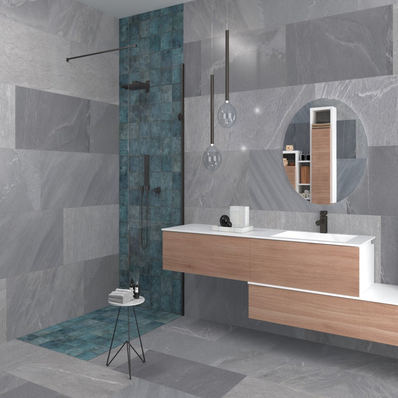 Brooksville Dark Grey Stone Effect Satin Porcelain Wall & Floor Tile 450x900mm