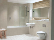 Bushboard Nuance Alabaster Quarry shower wall panel installed in a bathroom