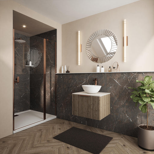 Bushboard Nuance Basalt Mineral shower wall panel installed in a bathroom