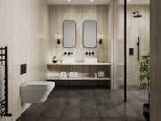 Bushboard Nuance Chalkwood Riven shower wall panel installed in a bathroom