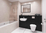 Bushboard Nuance Doux Lime Quartz Ultramatt shower wall panel installed in a bathroom